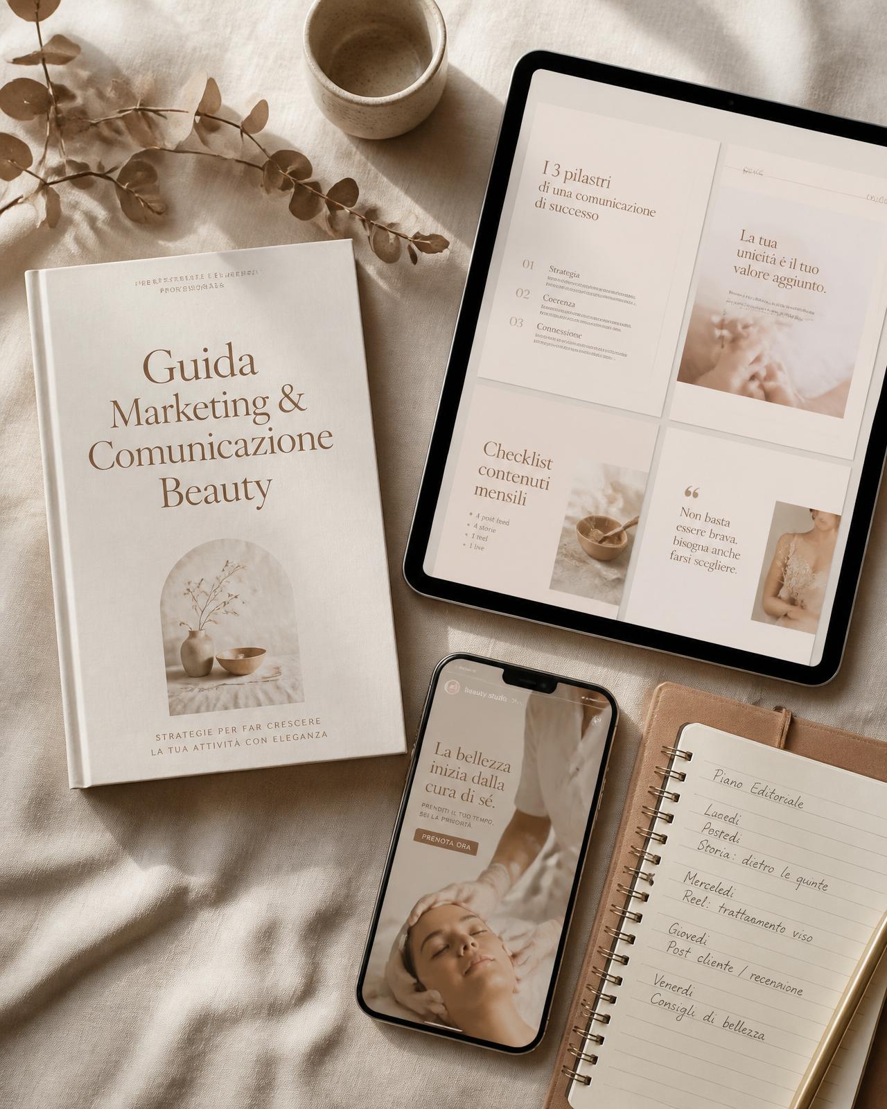 Beauty Social Organizer — bundle completo con guida, iPad, iPhone e planner